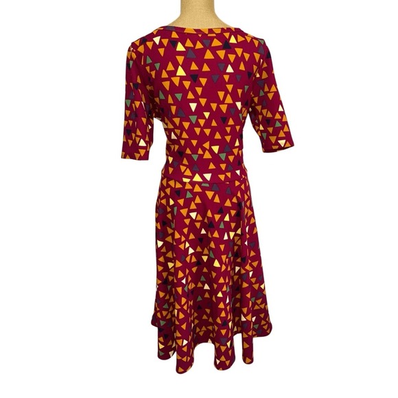 LuLaRoe Nicole Dress 2XL Maroon Geometric Fit Flare Stretch Casual Skater - Picture 4 of 9